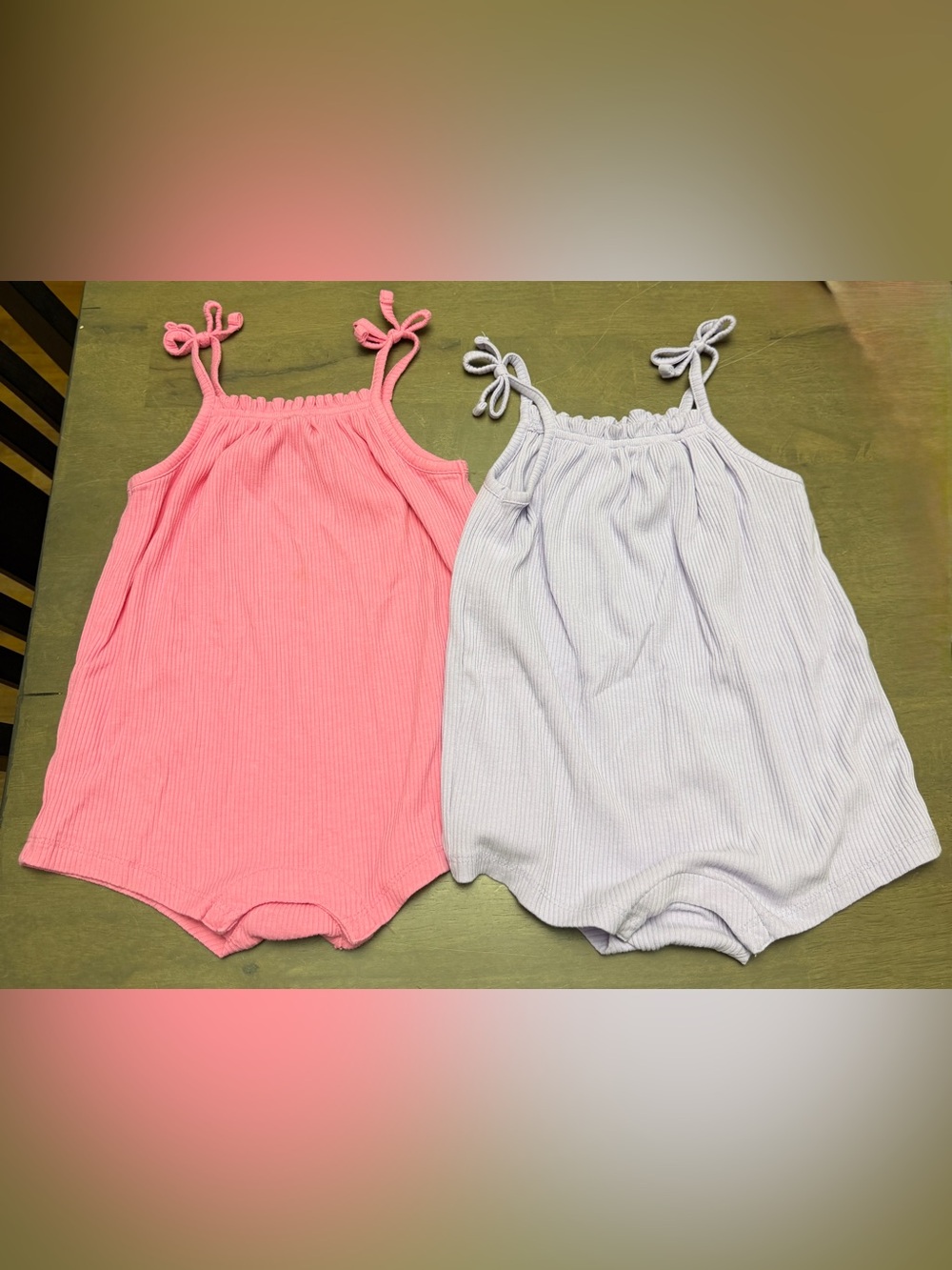 2pc Old Navy Pink and Lilac Tie-Shoulder Ribbed Romper Set